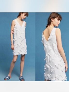 Maeve by Anthropologie White Fringe Textured Mini Dress Women’s Size 4